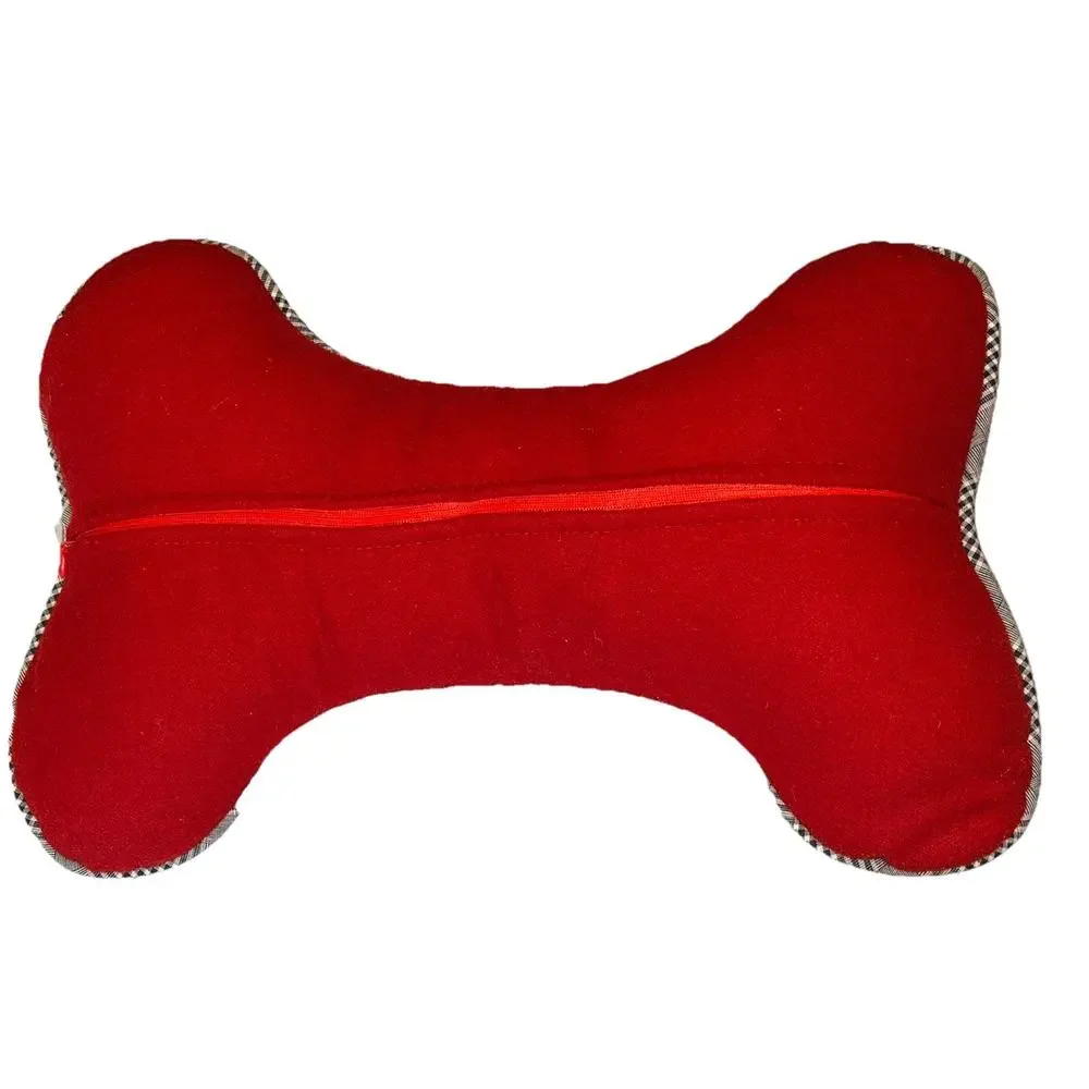 Dog Bone Shaped Pillow Red Houndstooth Trim NWT Novelty D Stevens Brand